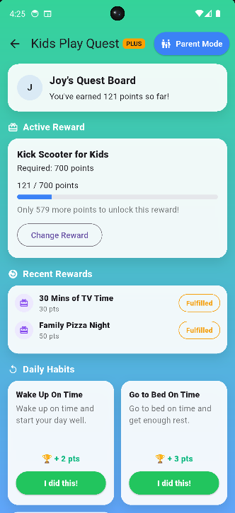 Kids Play Quest rewards screenshot