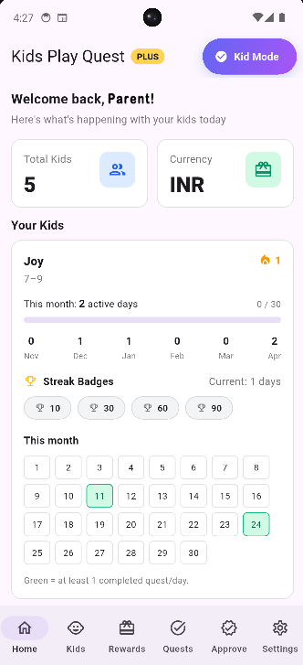 Kids Play Quest parent approval screenshot